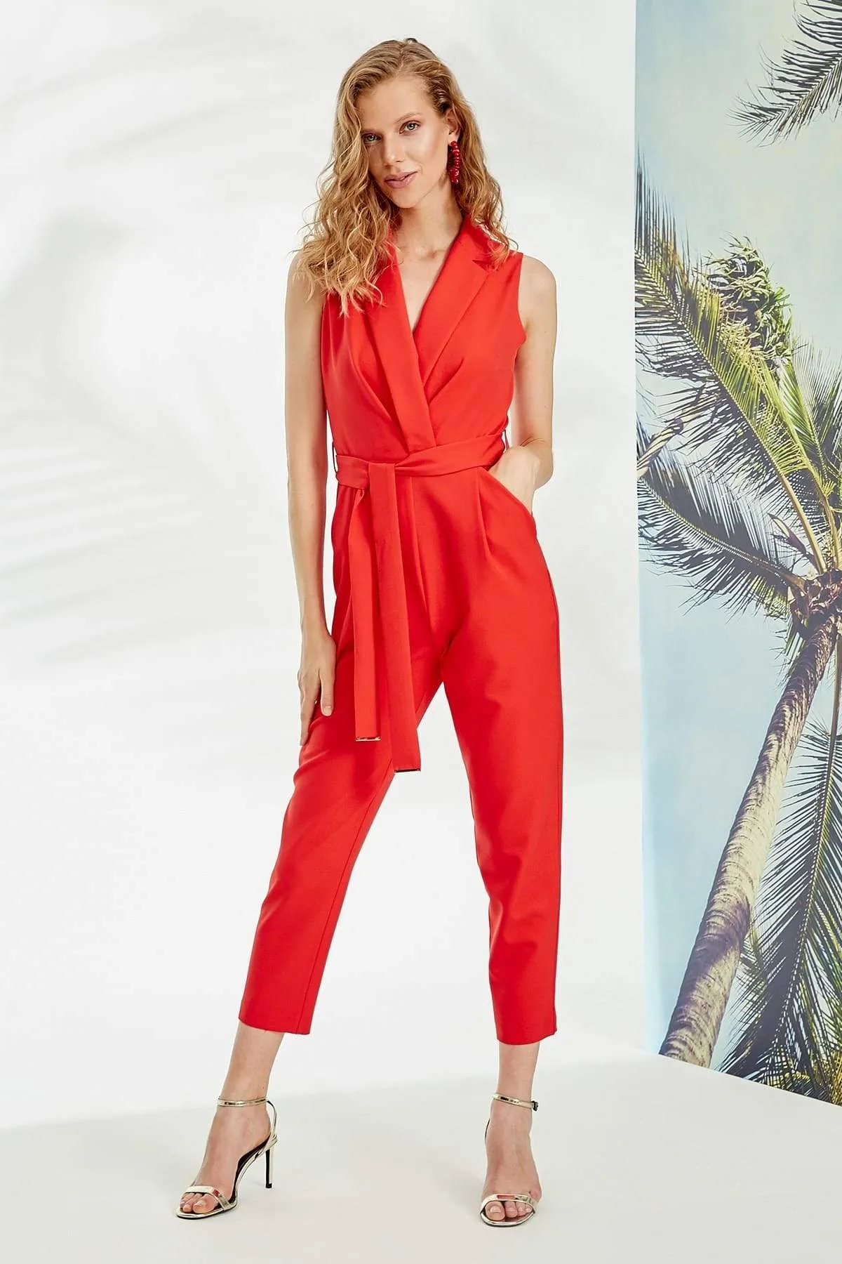 13687 Coral Classic Collar Jumpsuit