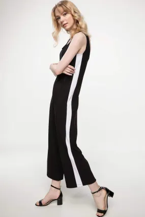 16227 Black Side Stripe Knitted Jumpsuit