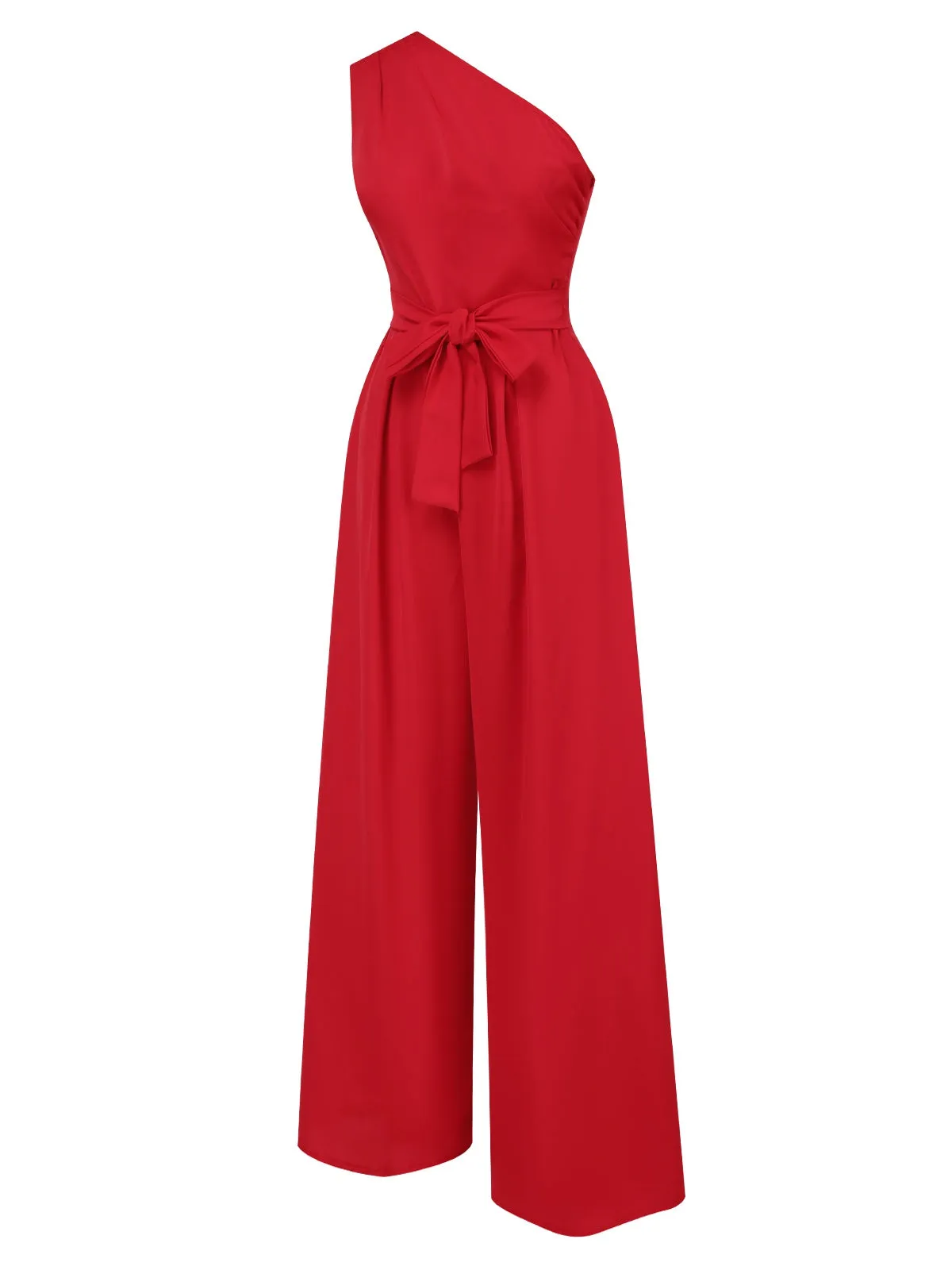 1930s One-Shoulder Solid Bind Jumpsuit