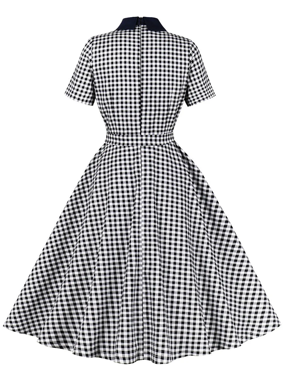 1950S Black Peter Pan Collar Plaid Short Sleeve Vintage Swing Dress With Pockets