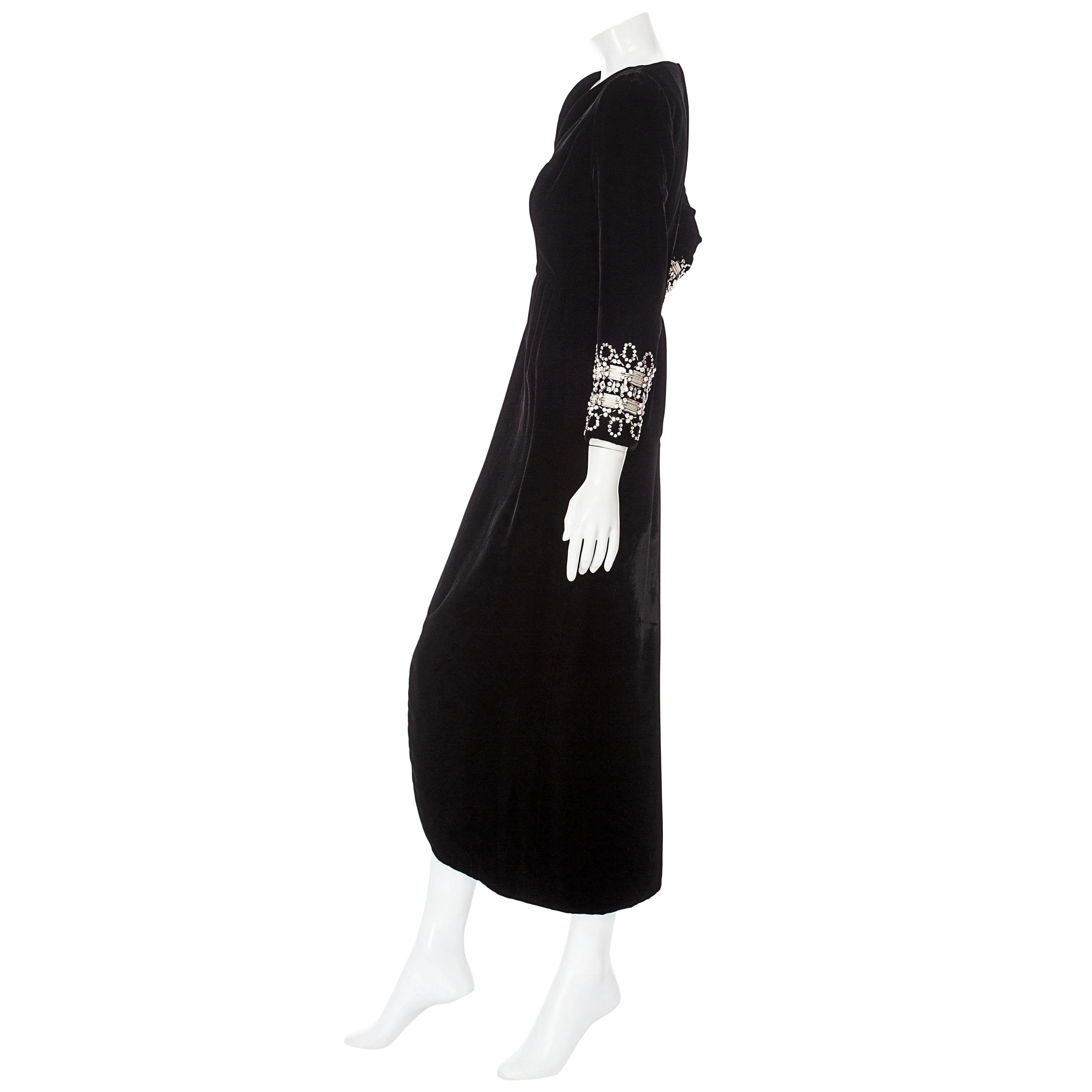 1980s Black Velvet Rhinestone Cocktail Dress