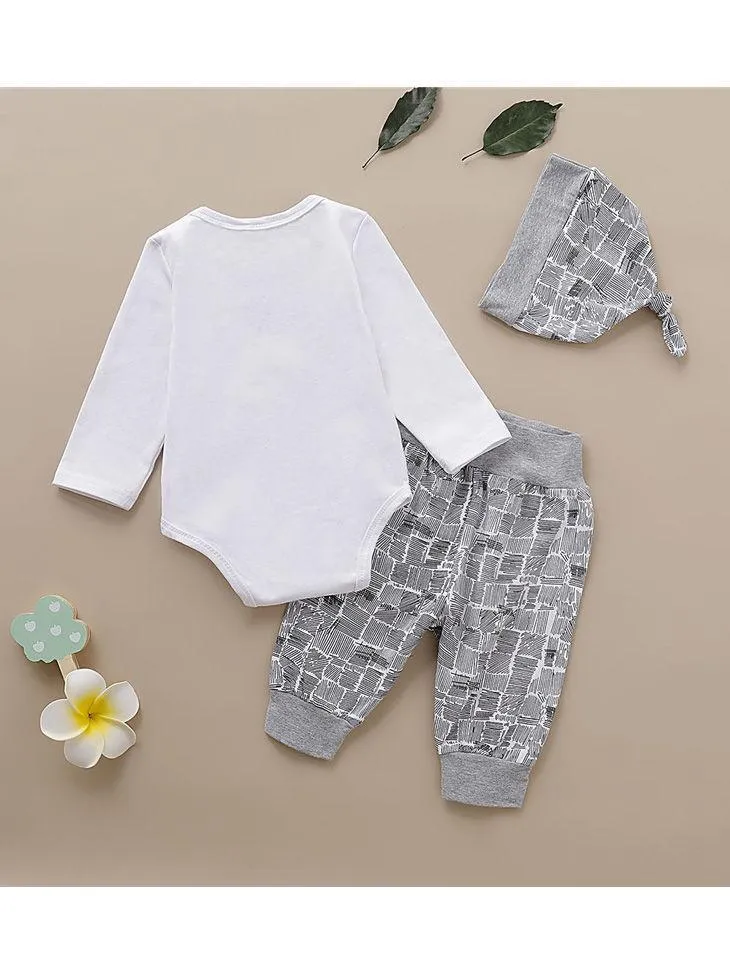 3-Piece Fall Baby Boy Outfit Shark Onesie   Pants Hat