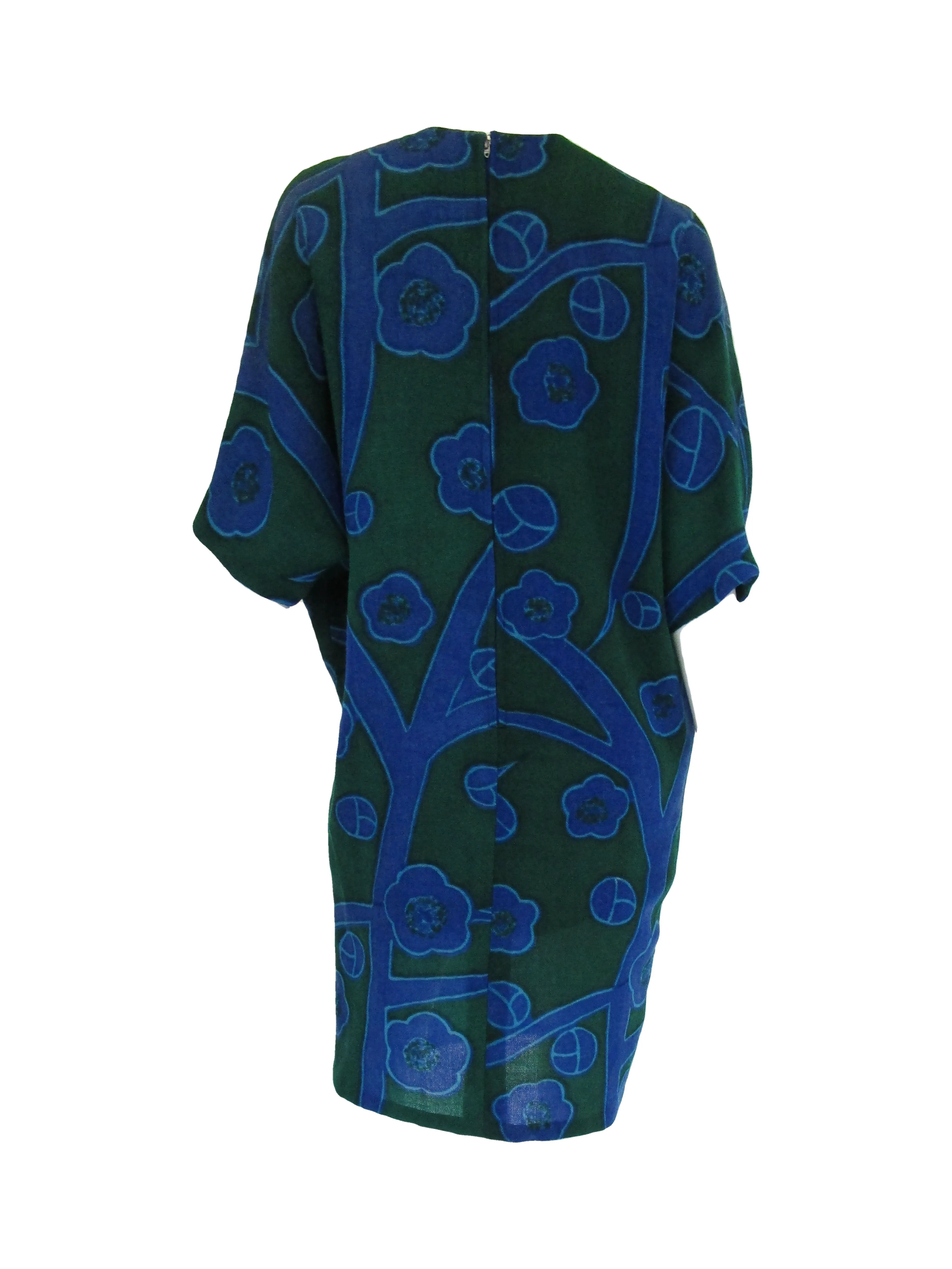 80s  Printed Wool Batwing Midi Dress