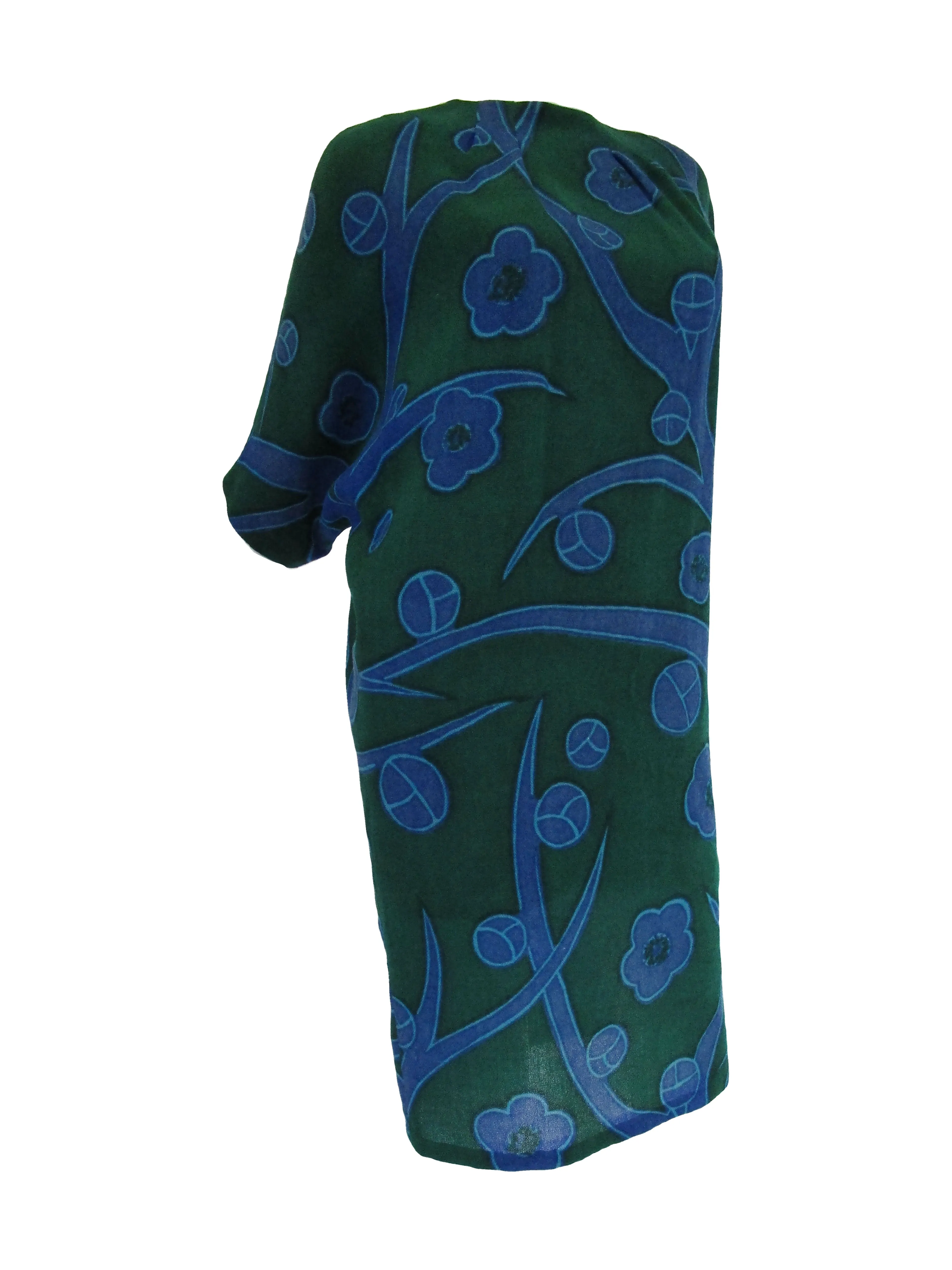 80s  Printed Wool Batwing Midi Dress