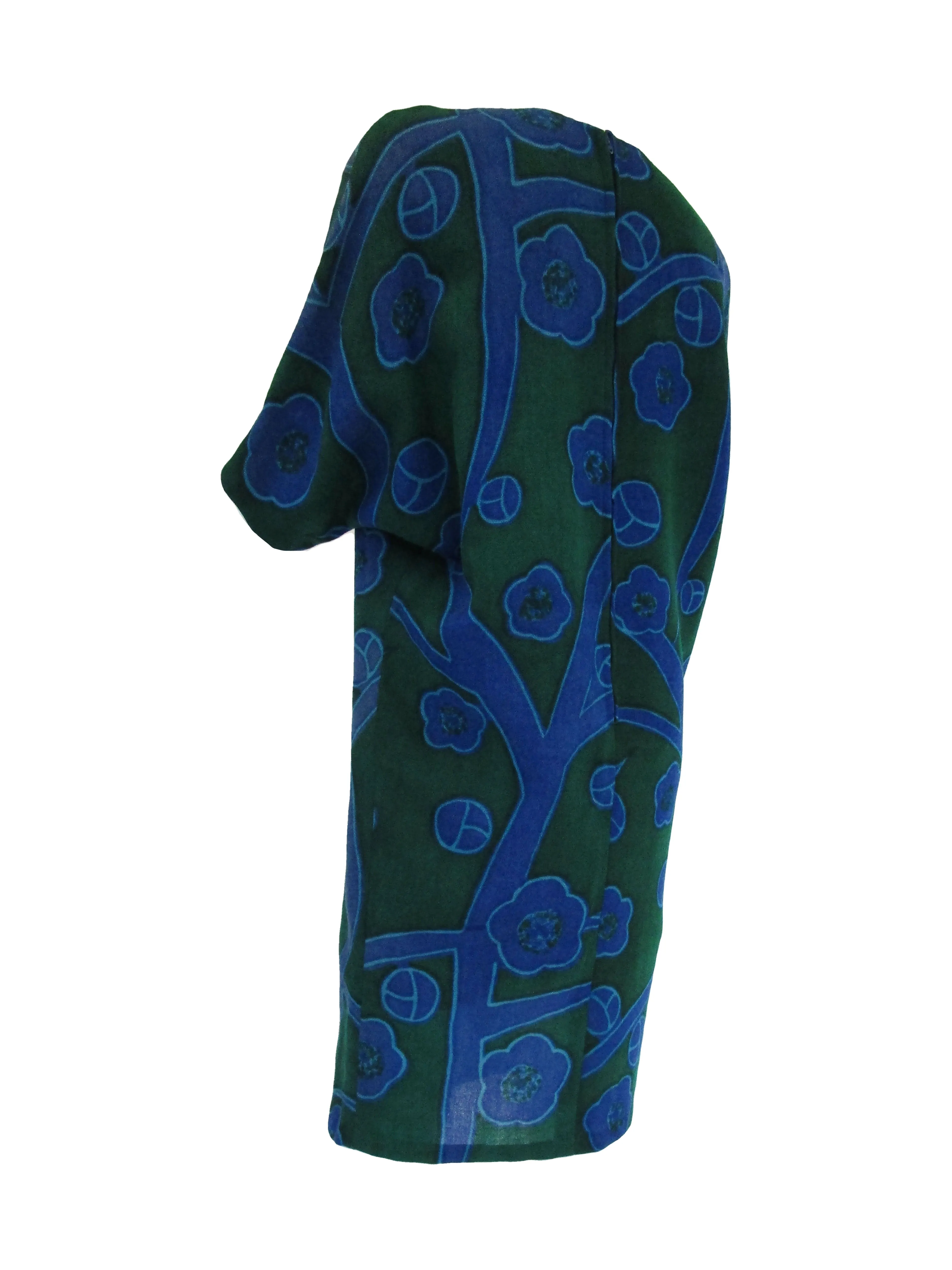 80s  Printed Wool Batwing Midi Dress