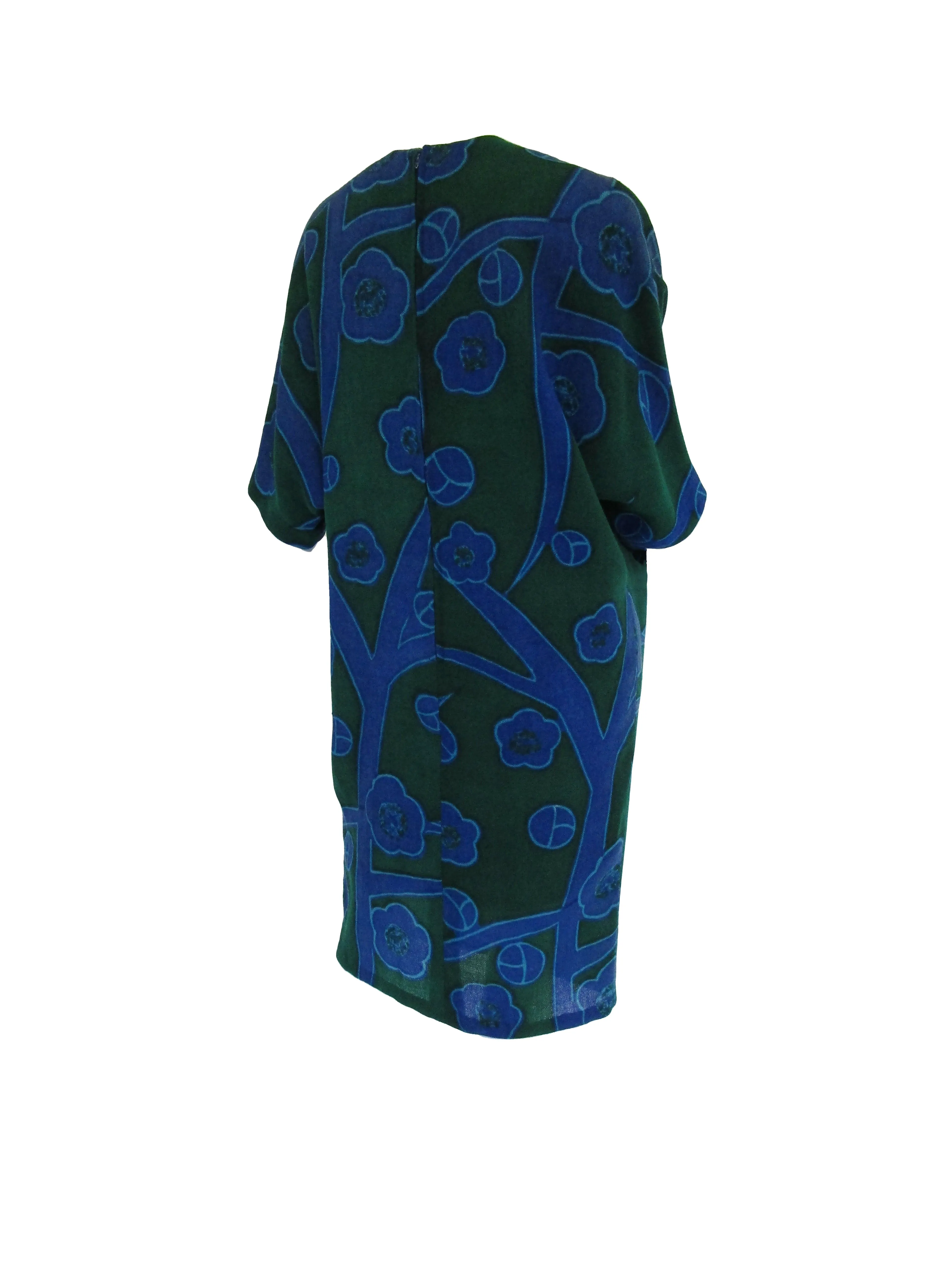 80s  Printed Wool Batwing Midi Dress