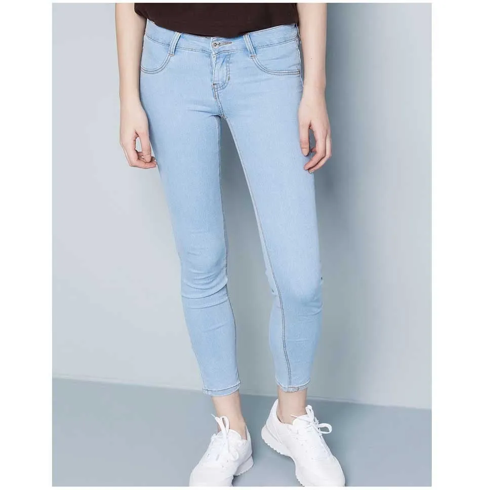 8907 Brief Style Women Slim Dark Blue Mid Waist Zipper Elastic Strech Classical Jeans Plus Size LAYS