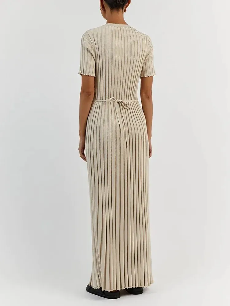 A&A Elia Pleated Ribbed Knitted Maxi Dress