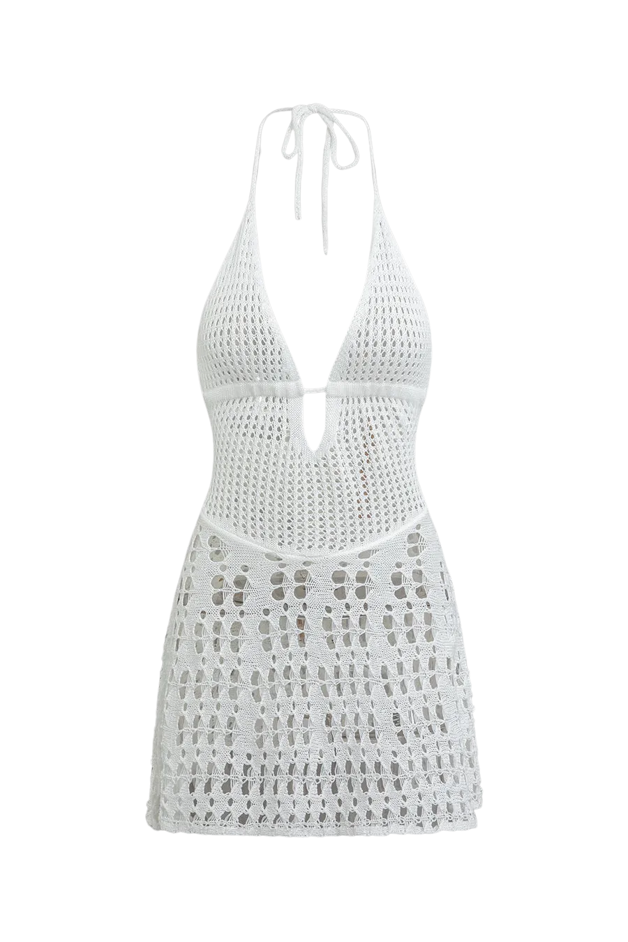 A&A Knitted Crochet Halter Neck Mini Dress