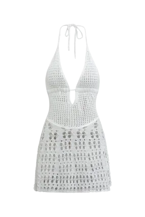 A&A Knitted Crochet Halter Neck Mini Dress