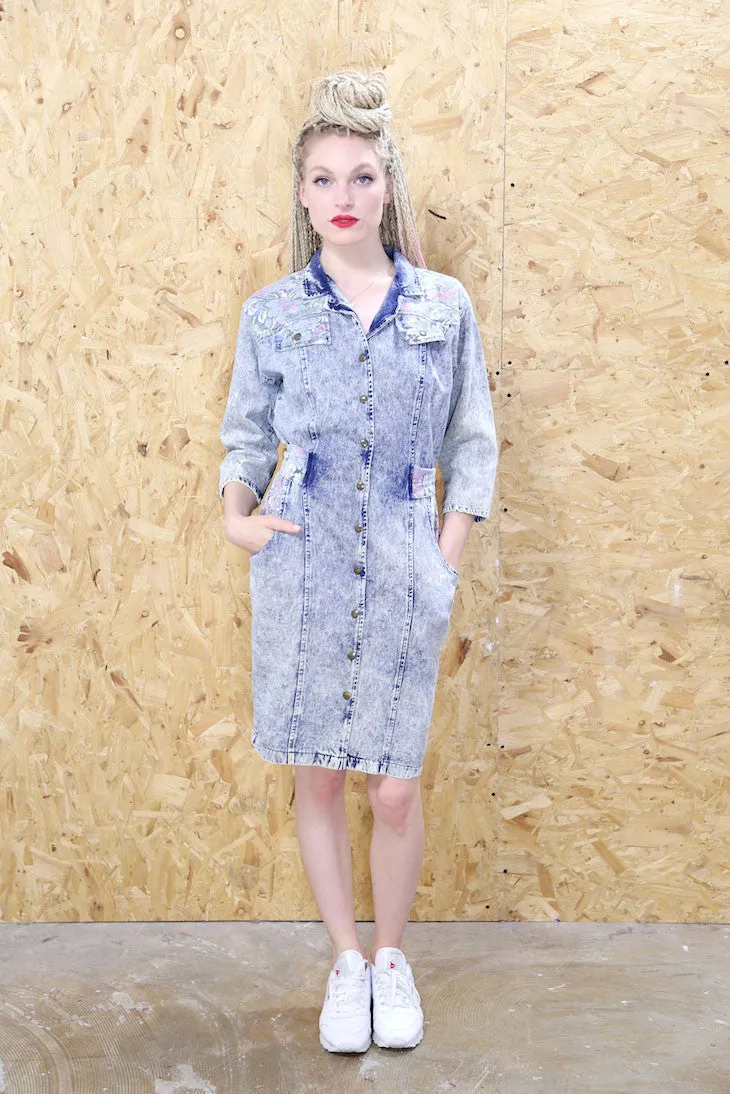 Acid Wash Button Down Denim Dress