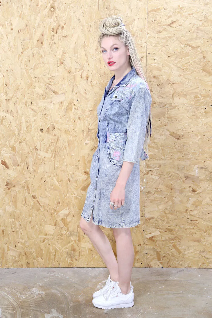 Acid Wash Button Down Denim Dress