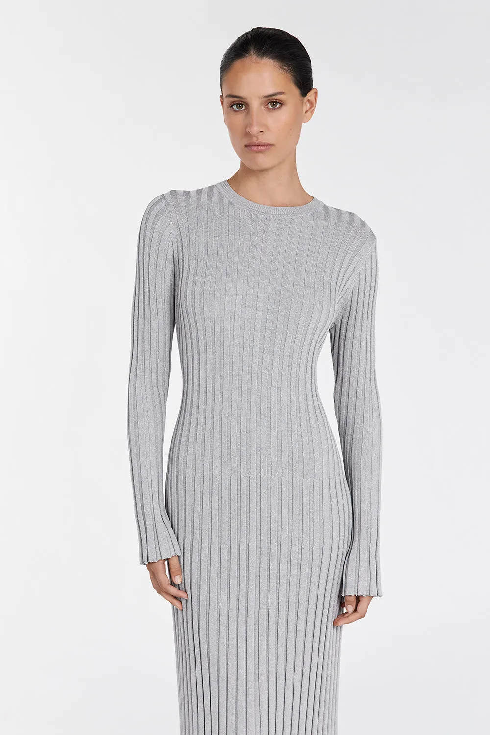 ADA SILVER LONG SLEEVE MIDI DRESS