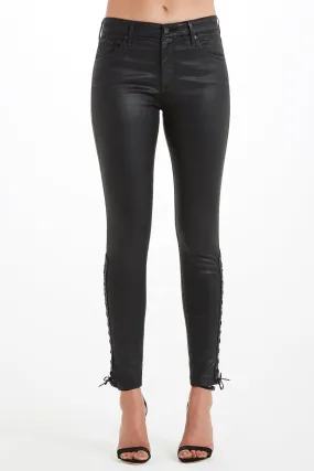 AG - Farrah Ankle Side Lace Leatherette Skinny Ankle Jeans in Super Black