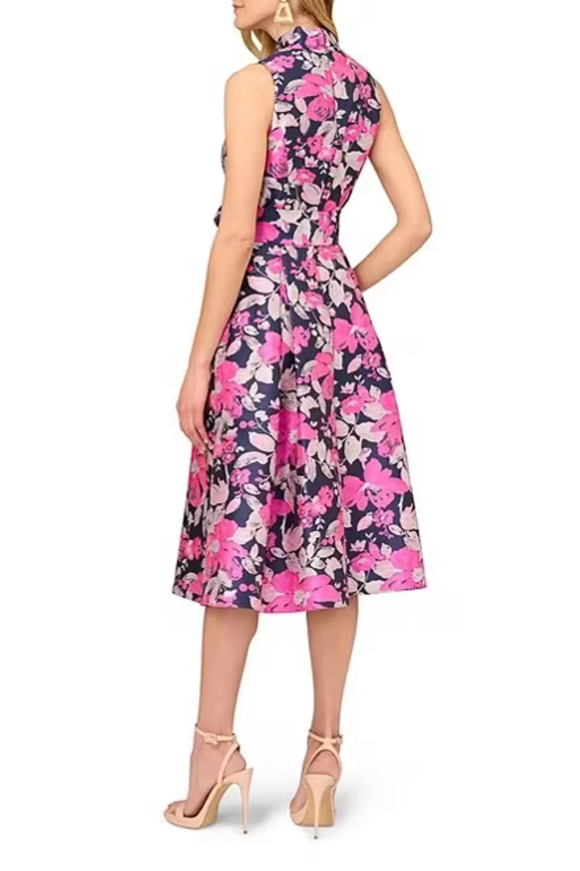 Aidan Mattox Jacquard Tie-Waist Midi-Dress