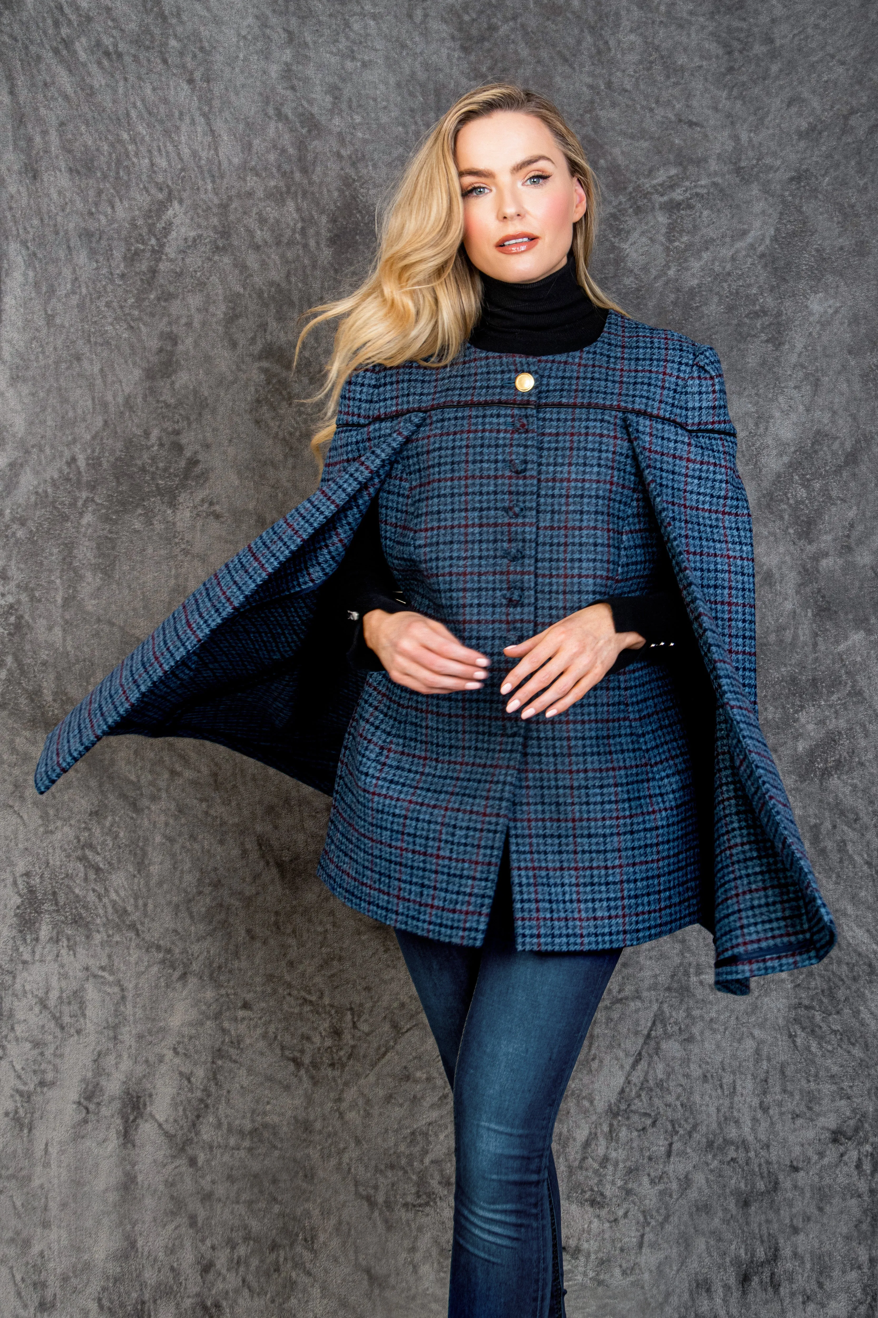 Aisling II Tailored Cape - Navy Hacking Check