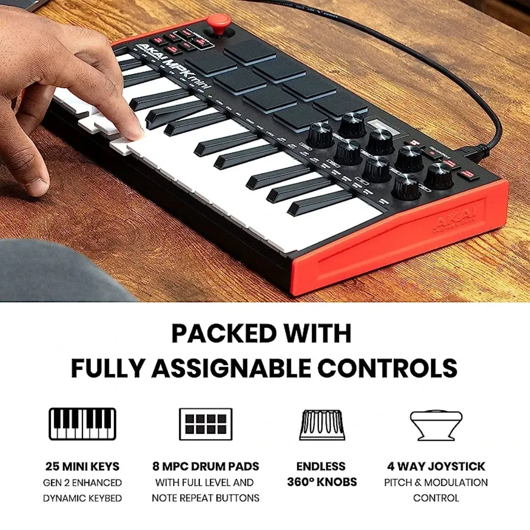 AKAI Professional MPK Mini MK3 25-Keys USB MIDI Keyboard Controller (8 Backlit Drum Pads and 8 Rotary Knobs) - Brand New