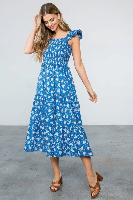 Amelia Smocked Tiered Flower Print Dress