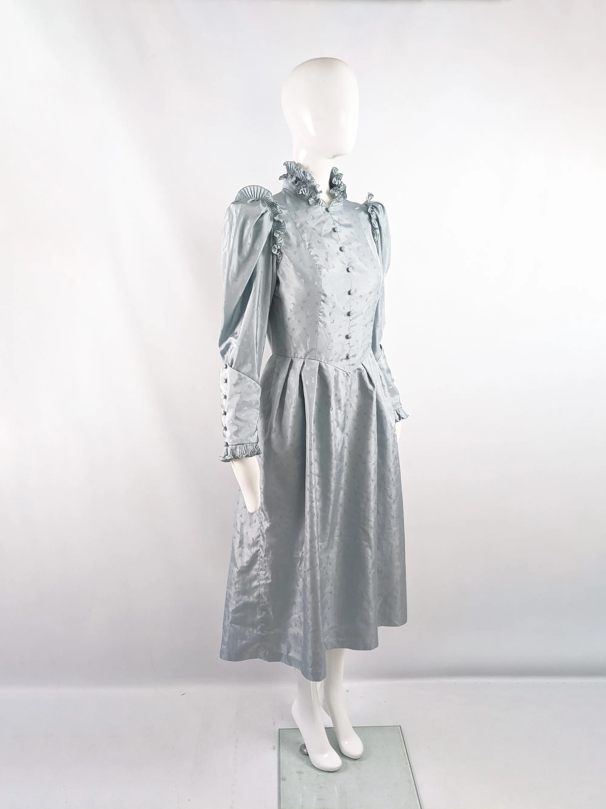 Annie Gough Vintage Victorian Inspired Duck Egg Taffeta Dress, 1970s