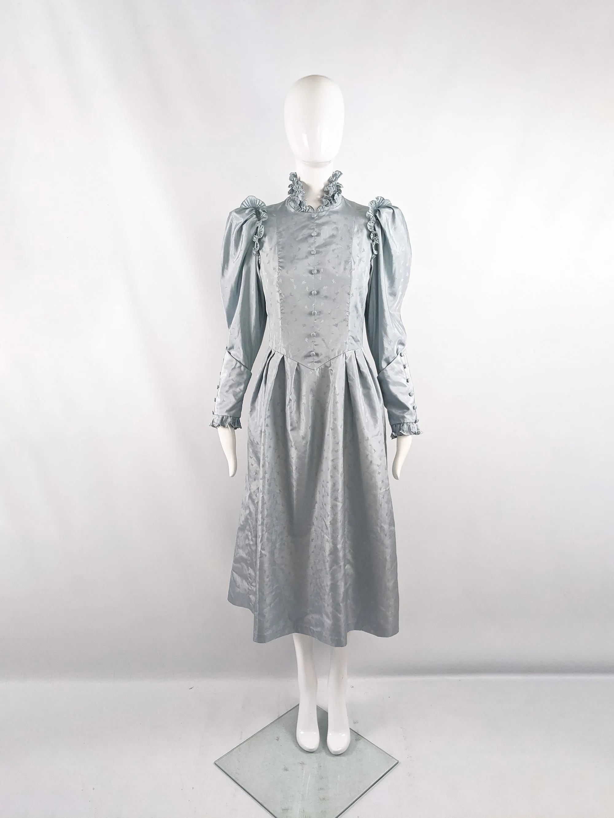 Annie Gough Vintage Victorian Inspired Duck Egg Taffeta Dress, 1970s