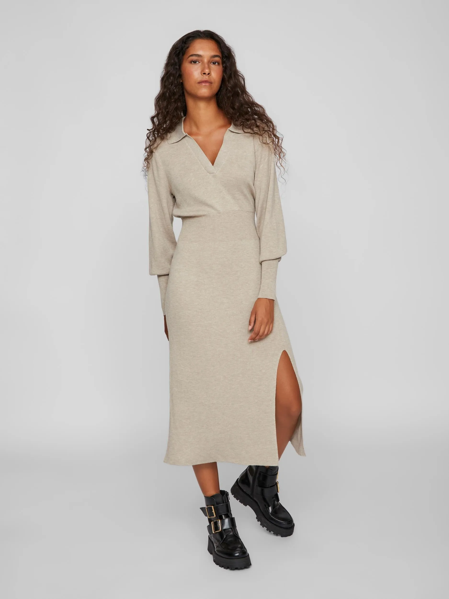 ARLA COLLAR KNIT DRESS (NATURAL MELANGE)