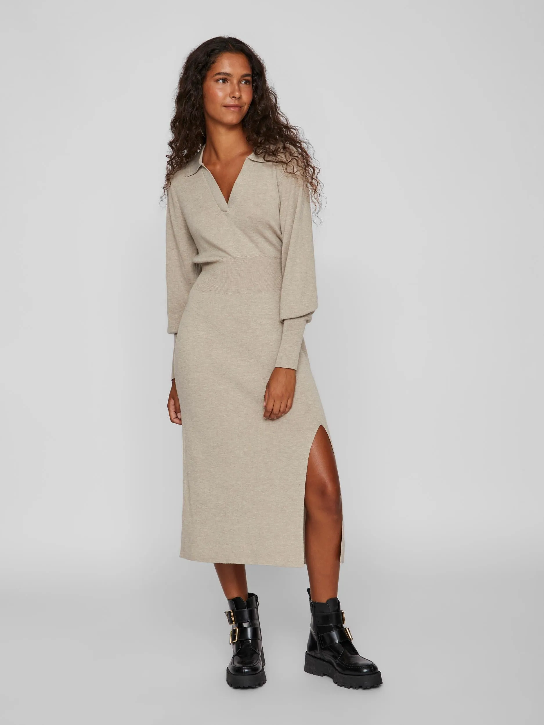 ARLA COLLAR KNIT DRESS (NATURAL MELANGE)