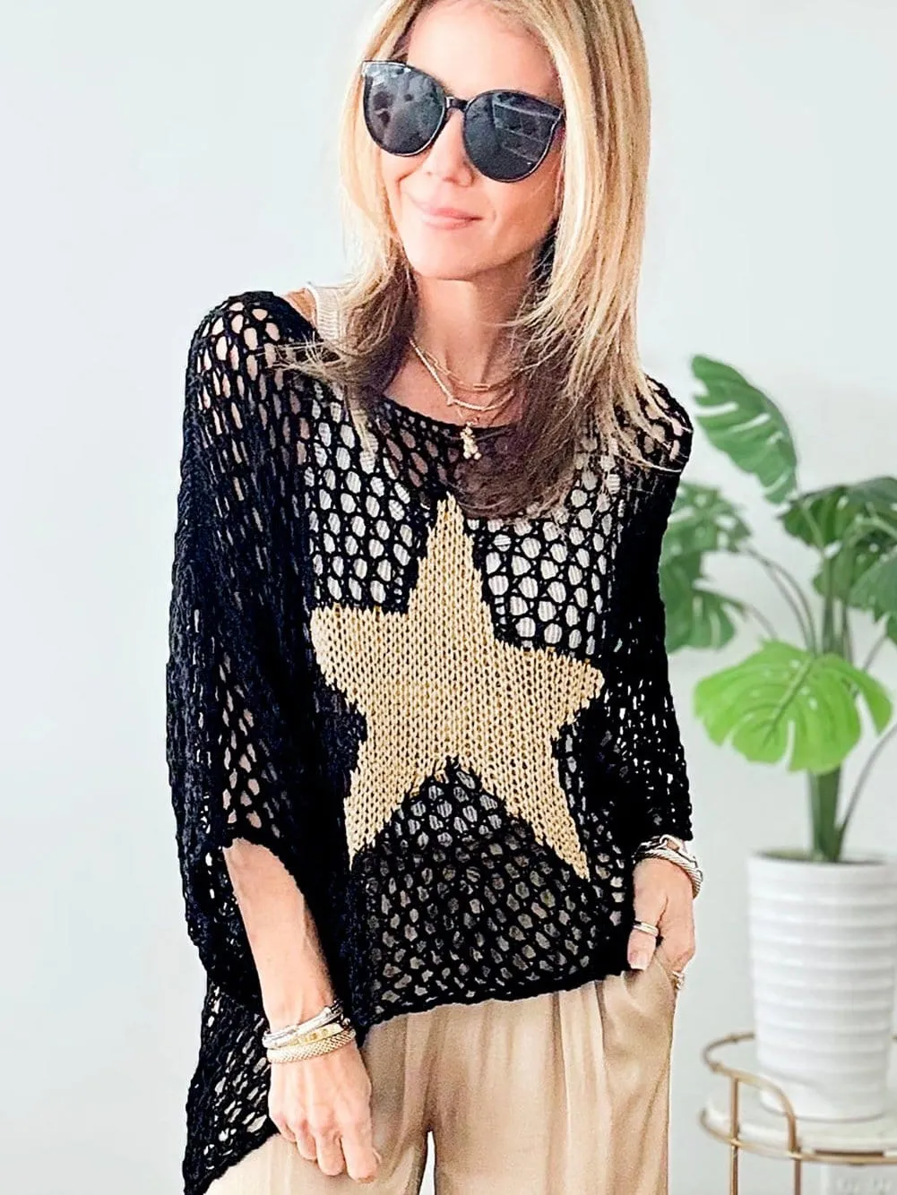 Attractive Crochet Knit Top with Star