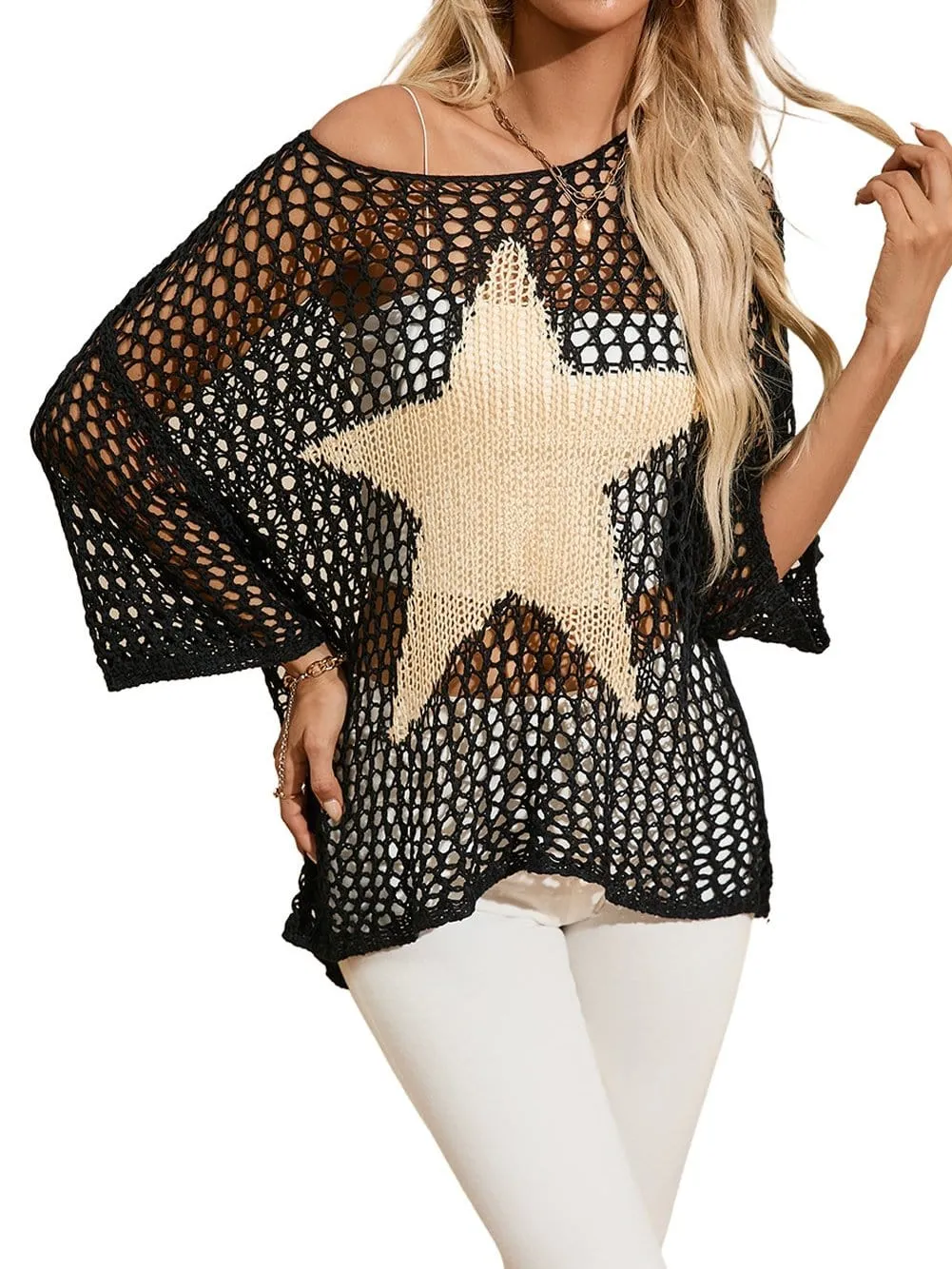 Attractive Crochet Knit Top with Star