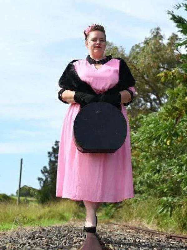 AVA 1940s Vintage Keyhole Neckline Dress Pink/Black