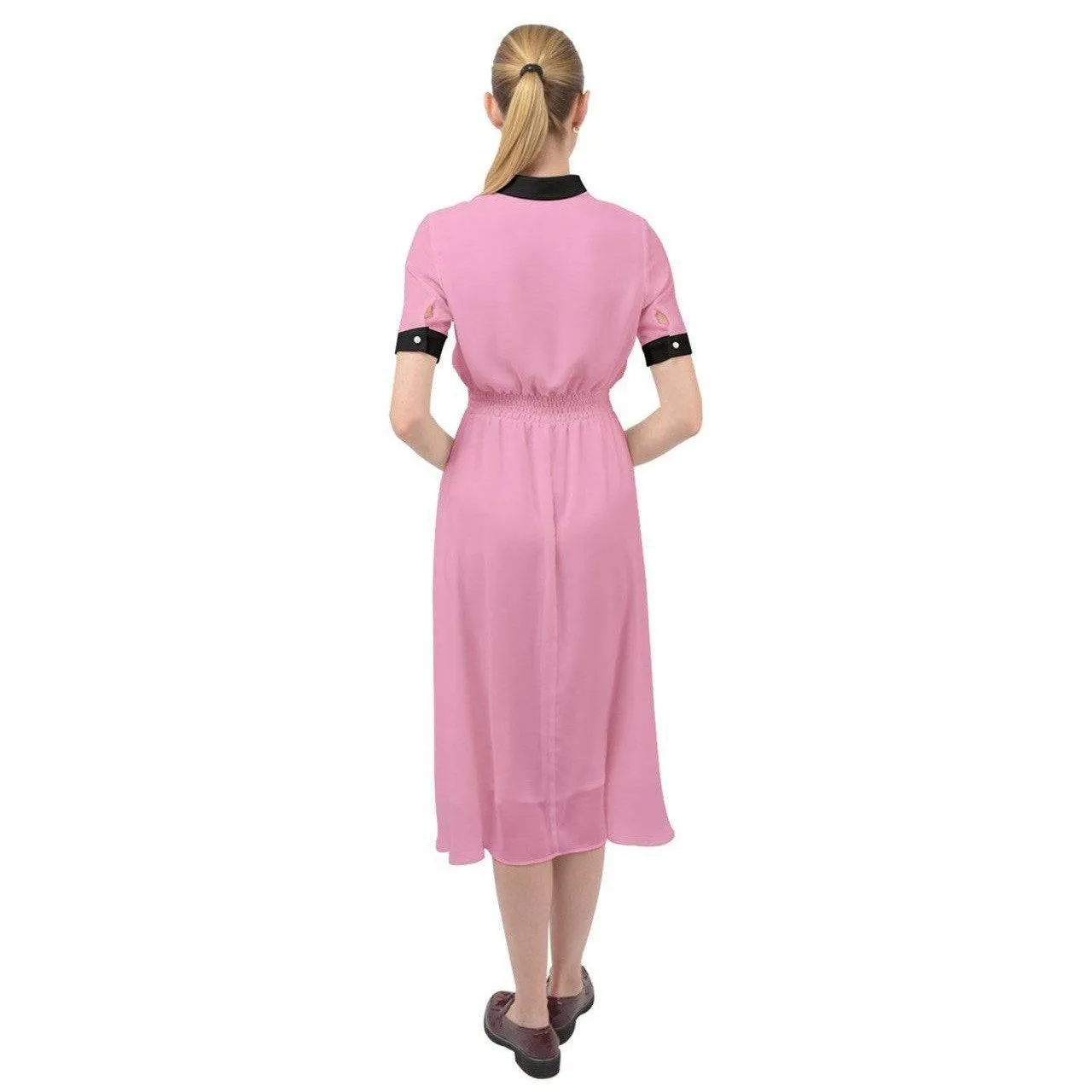 AVA 1940s Vintage Keyhole Neckline Dress Pink/Black