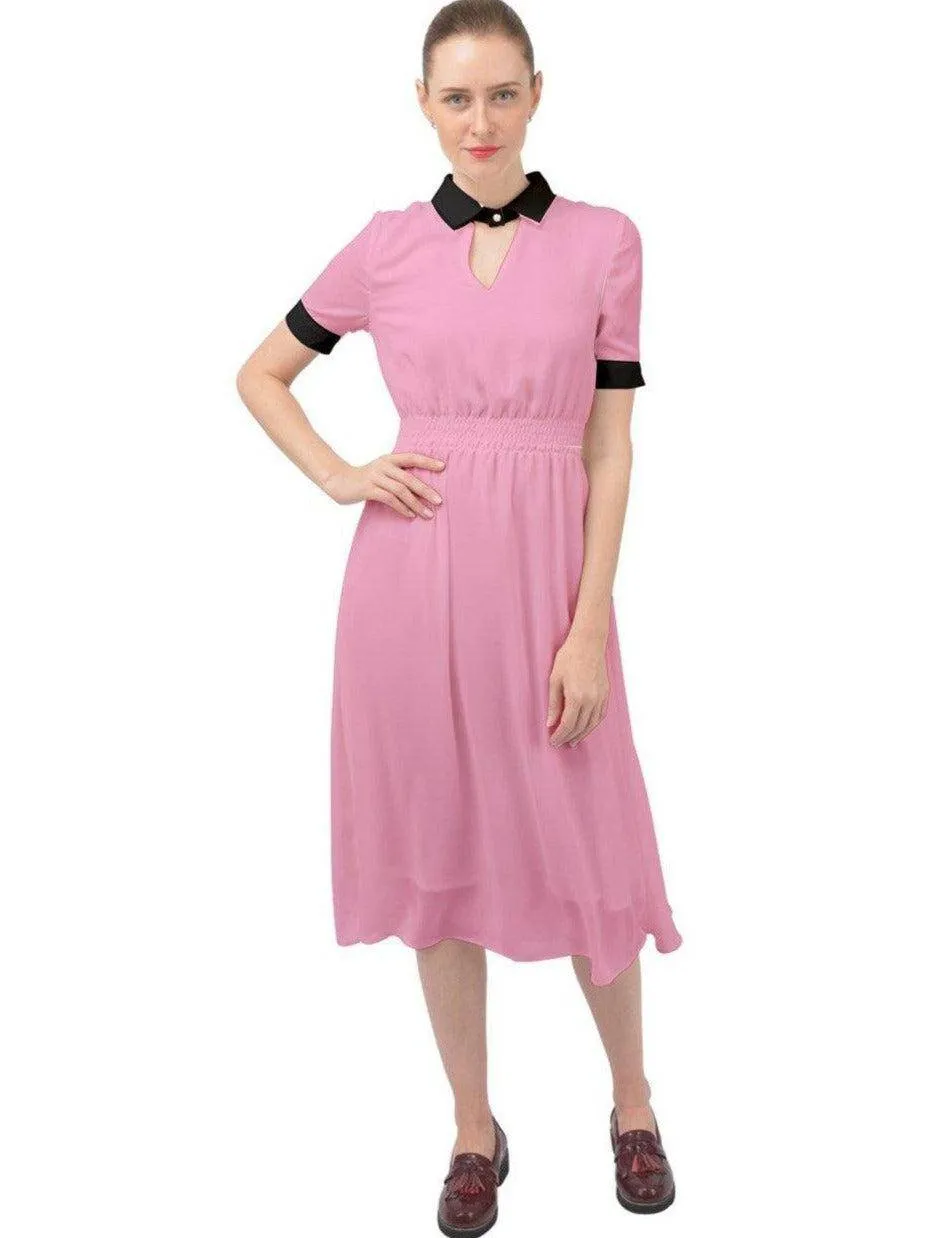 AVA 1940s Vintage Keyhole Neckline Dress Pink/Black