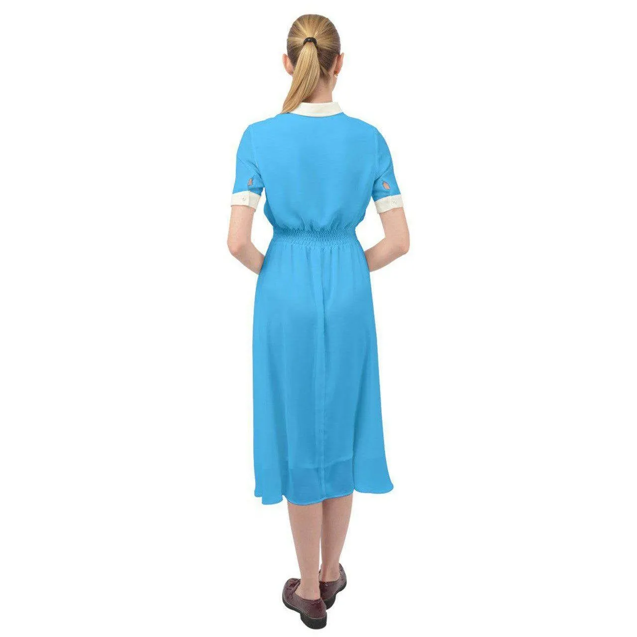 AVA 1940s Vintage Keyhole Neckline Dress Sky Blue