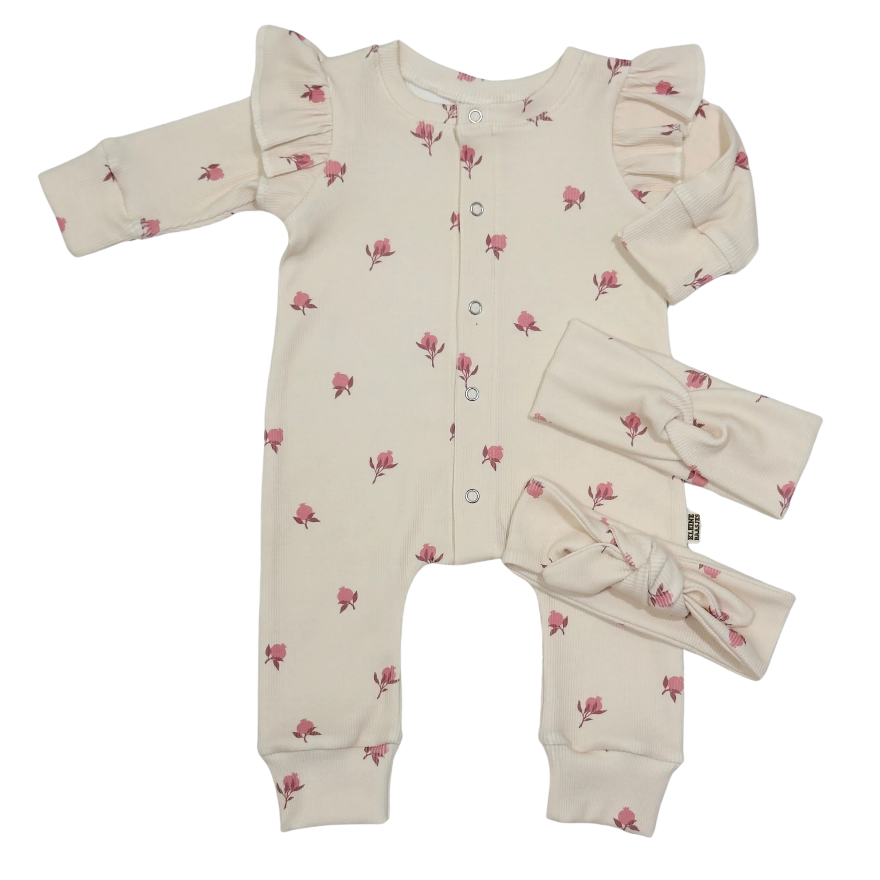 Baby Jumpsuit Rib Pomegranate Licht Beige met Ruffles