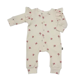 Baby Jumpsuit Rib Pomegranate Licht Beige met Ruffles