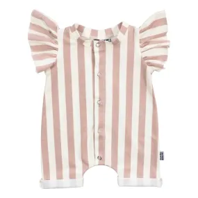 Baby Jumpsuit Zomer Verticale Streep Roze met Ruffles