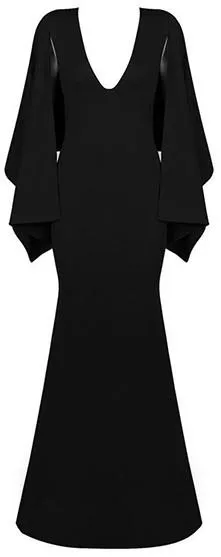 Black Long Cape V-Neck Stretch Dress