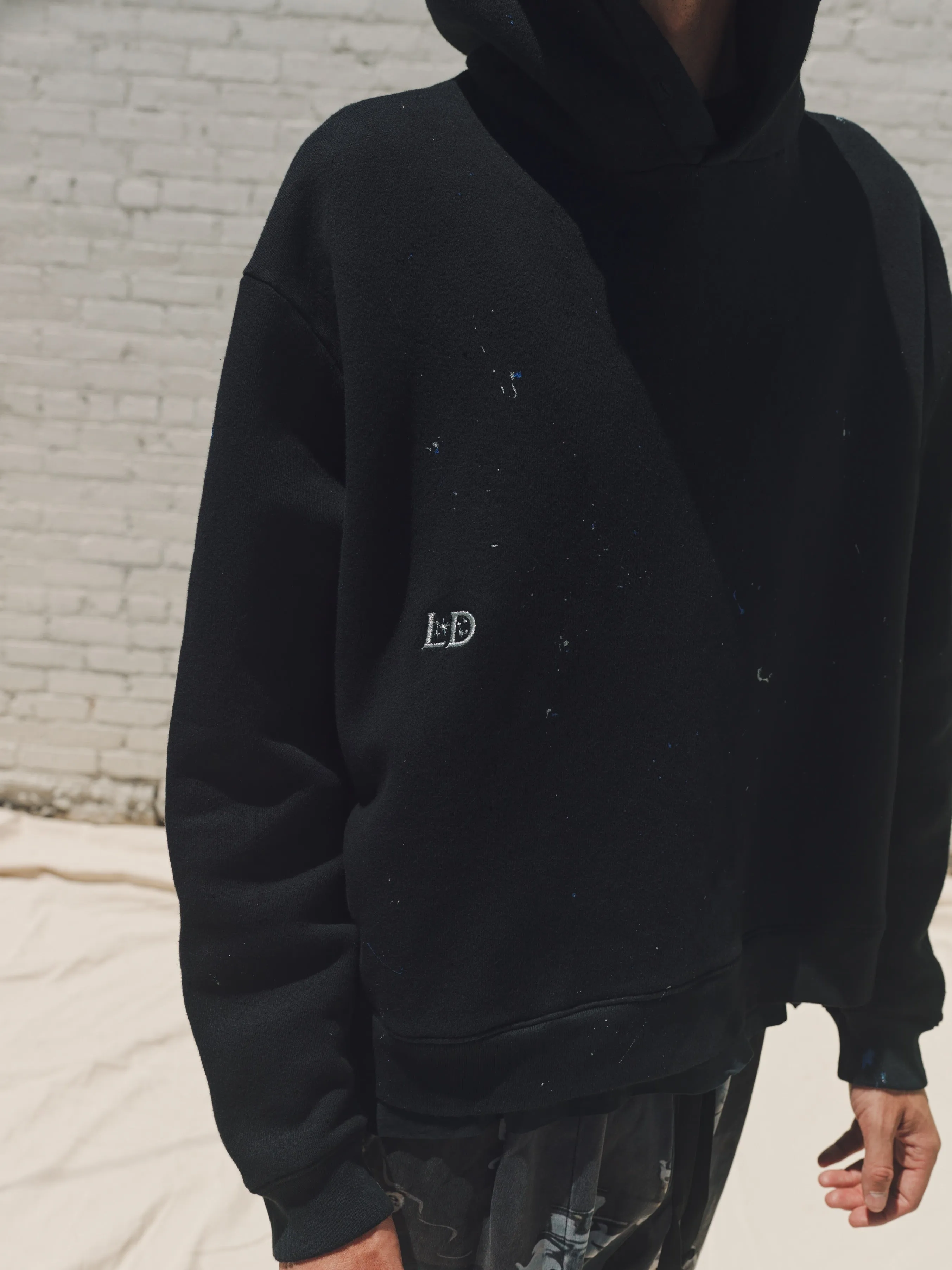 Black Paint-spattered Cropped Zenith Hoodie