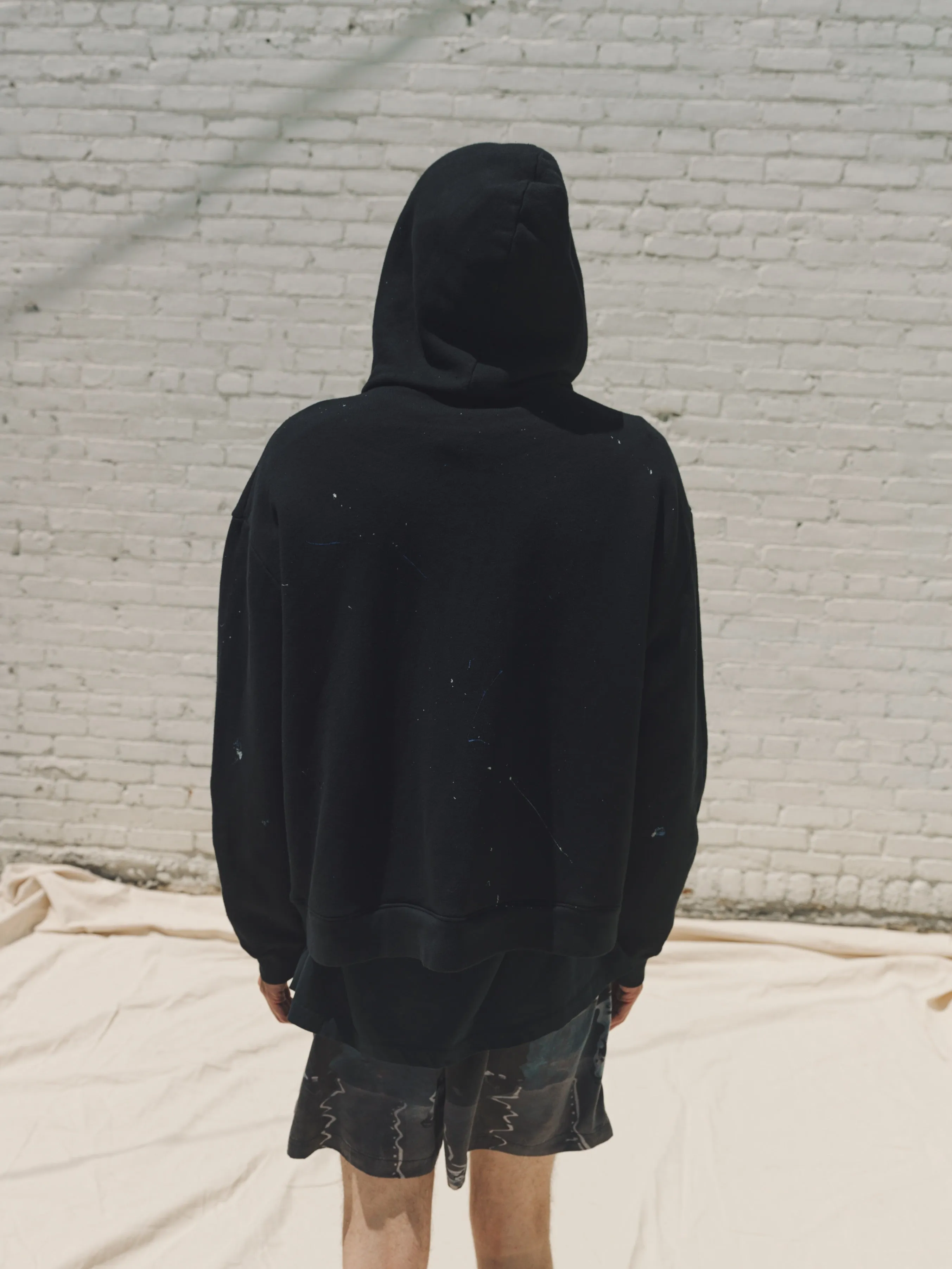 Black Paint-spattered Cropped Zenith Hoodie