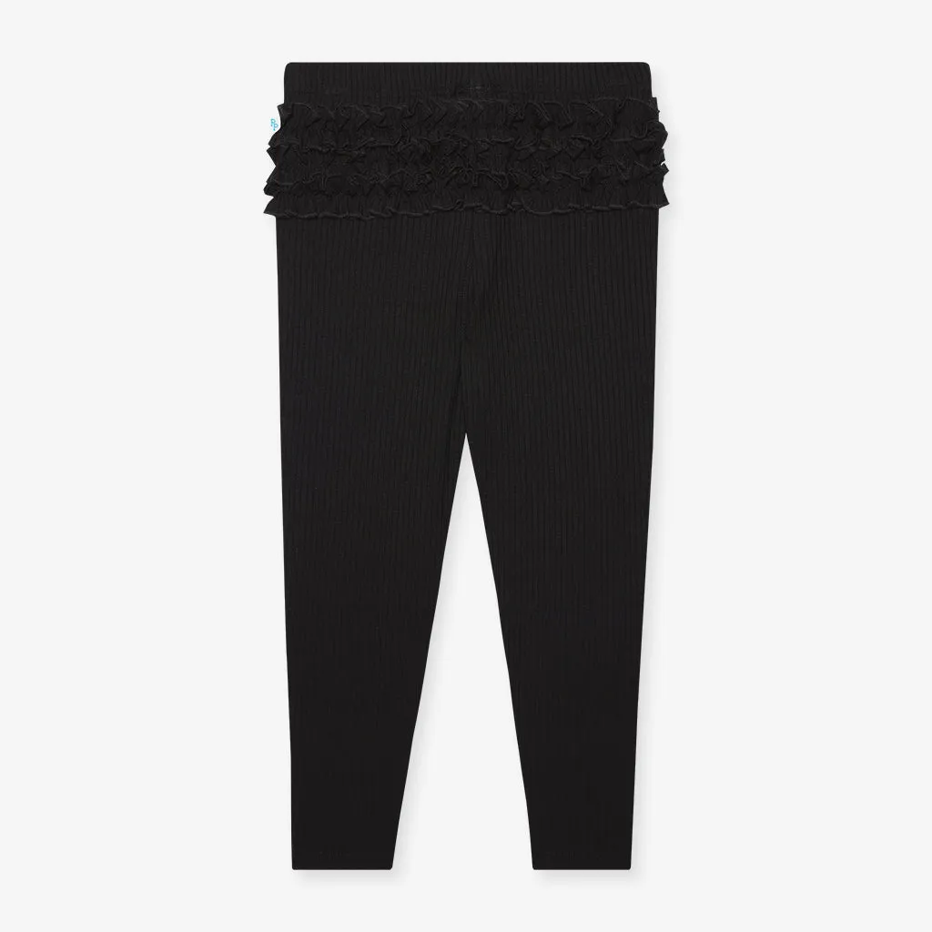 Black Ribbed Ruffled Bum Leggings