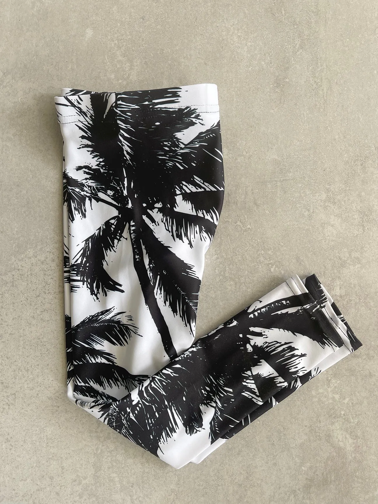 Black   White Palm Tree Girls Leggings