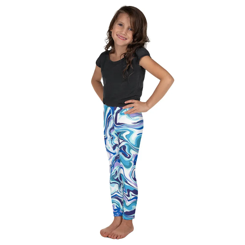 Blue Abstract Kid's Leggings, Abstract Cute Premium Bestselling Kid's Leggings- Made in USA/EU