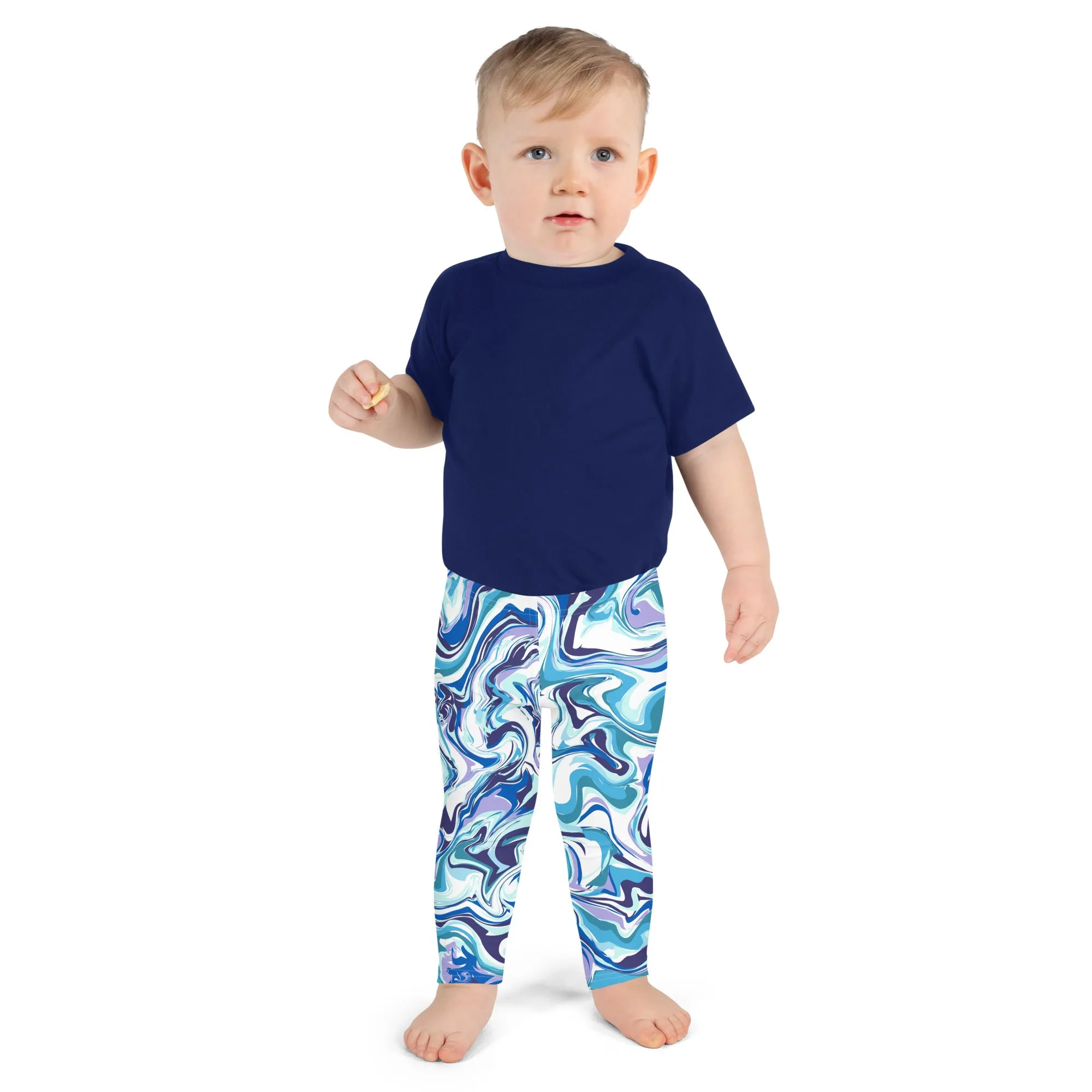 Blue Abstract Kid's Leggings, Abstract Cute Premium Bestselling Kid's Leggings- Made in USA/EU