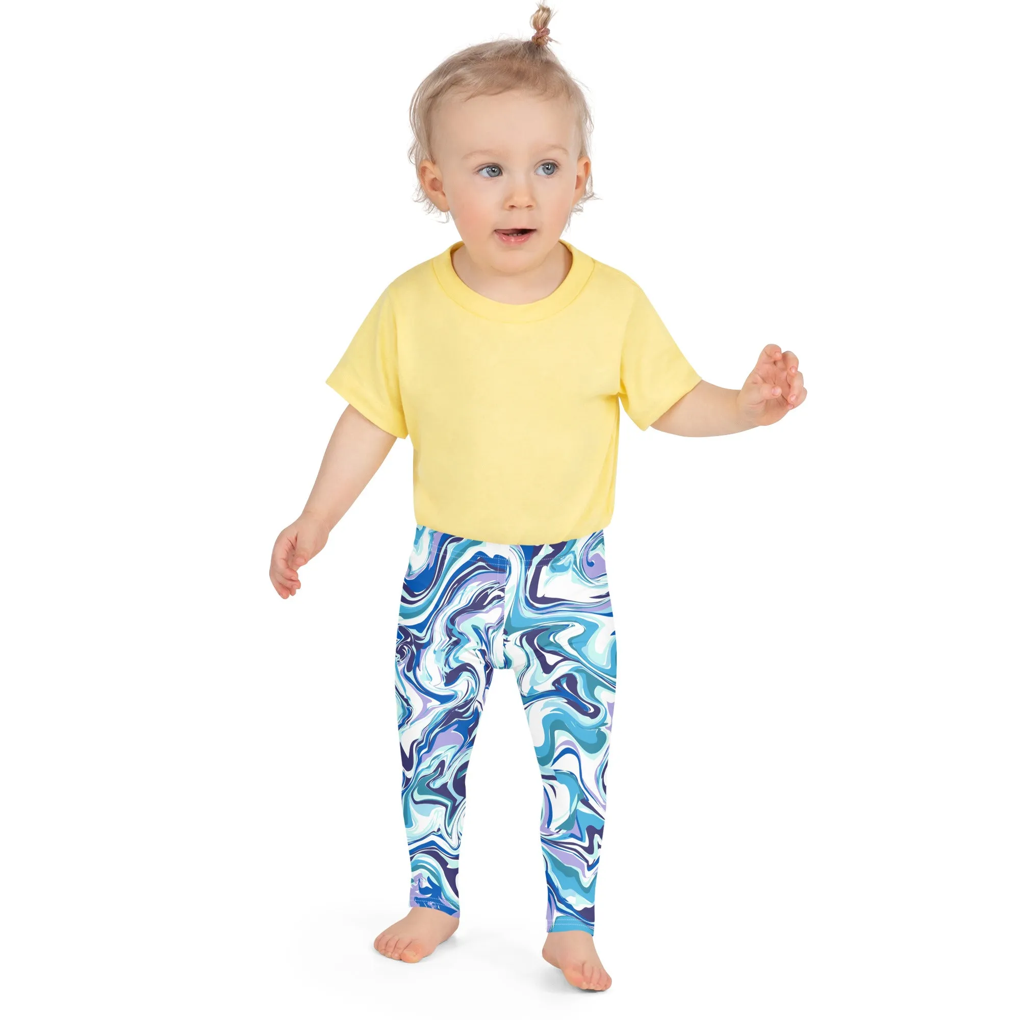 Blue Abstract Kid's Leggings, Abstract Cute Premium Bestselling Kid's Leggings- Made in USA/EU