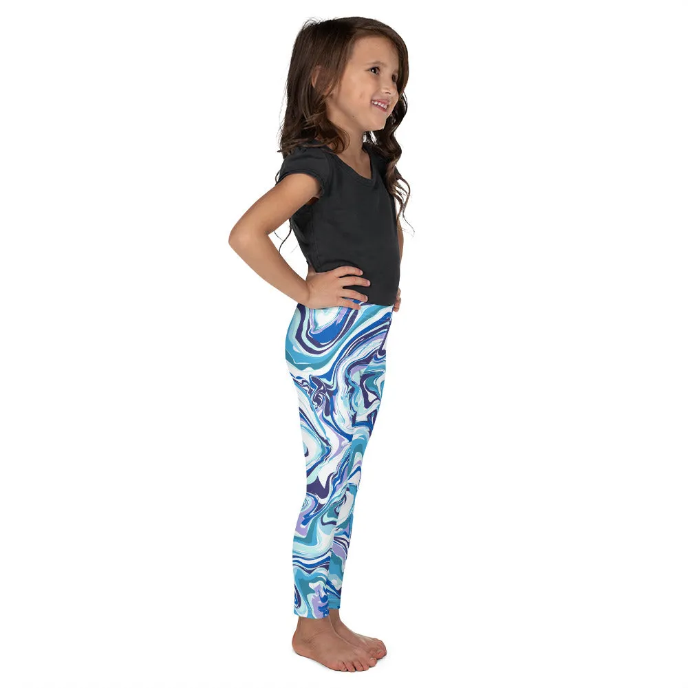 Blue Abstract Kid's Leggings, Abstract Cute Premium Bestselling Kid's Leggings- Made in USA/EU