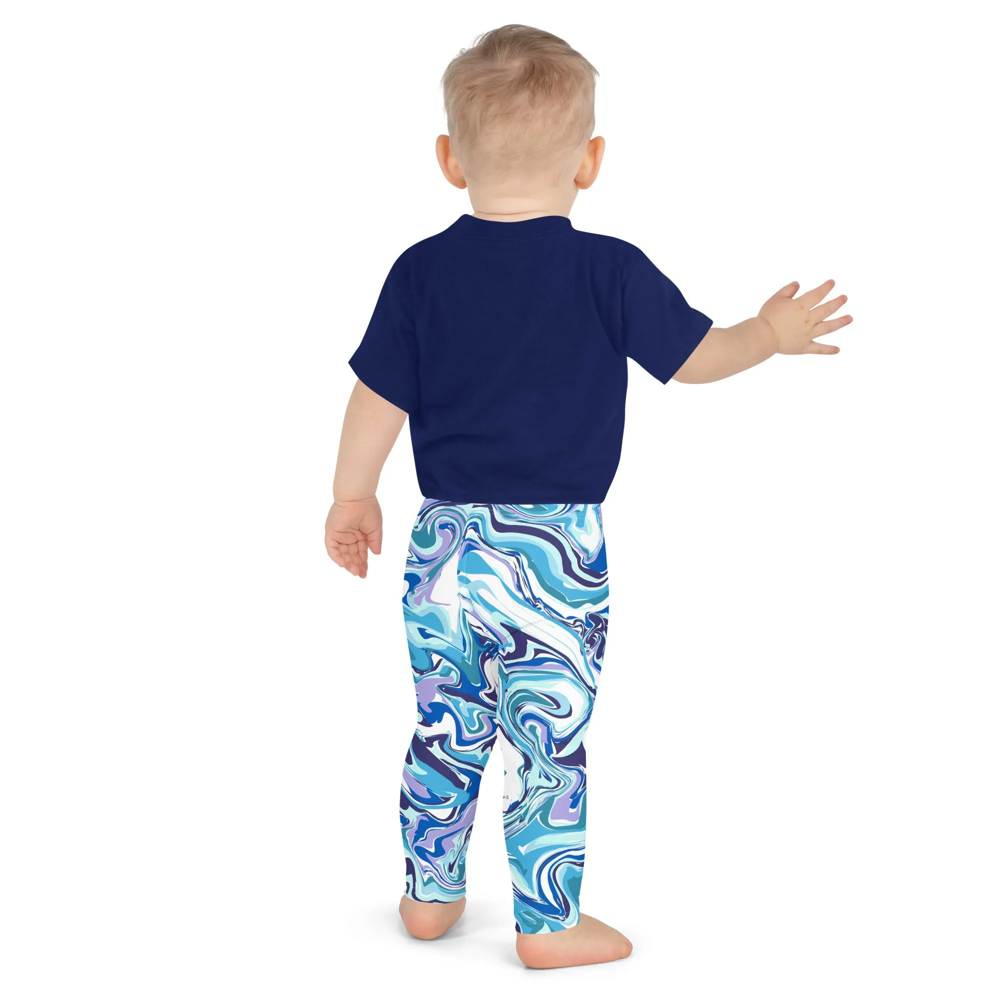 Blue Abstract Kid's Leggings, Abstract Cute Premium Bestselling Kid's Leggings- Made in USA/EU