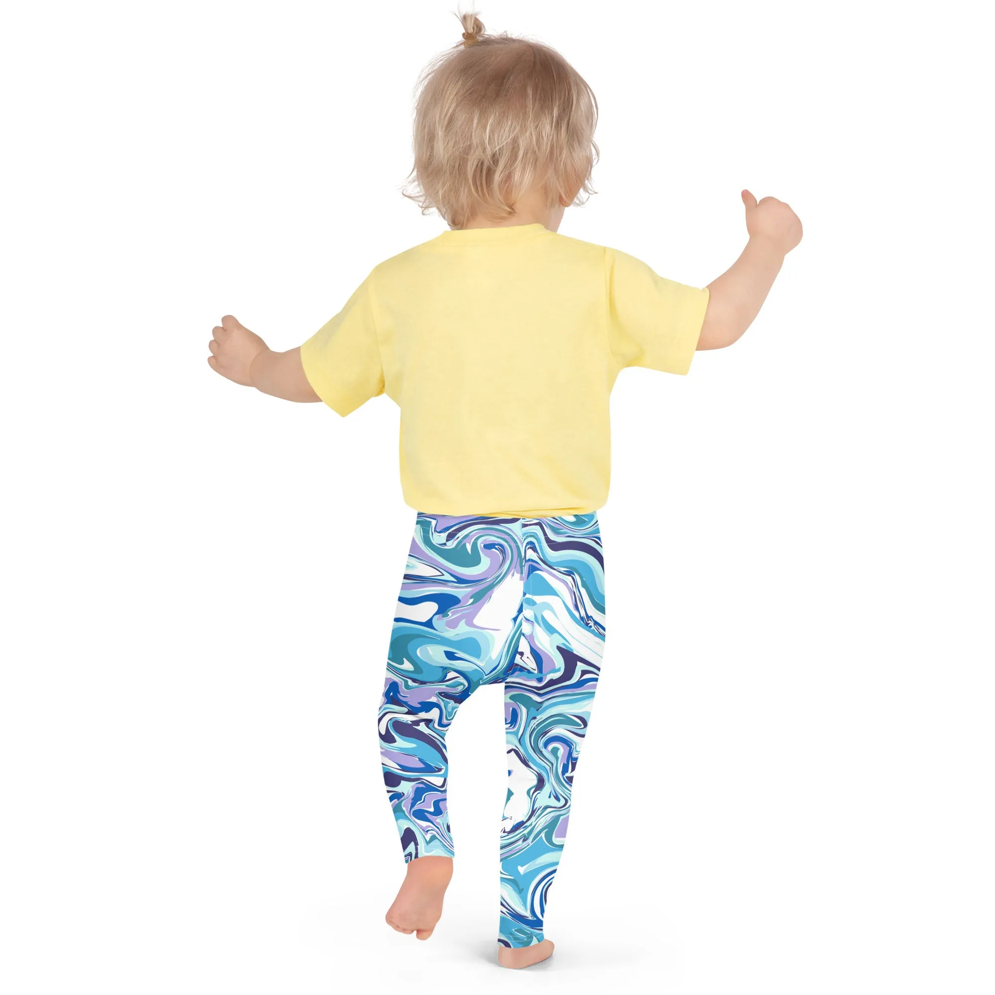 Blue Abstract Kid's Leggings, Abstract Cute Premium Bestselling Kid's Leggings- Made in USA/EU