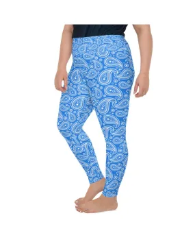 Blue & White Paisley Plus Size Leggings