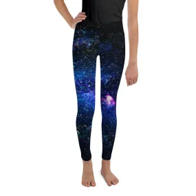 Blue Purple Galaxy Space Abstract Print Premium Cute Youth Leggings- Made in USA/ EU