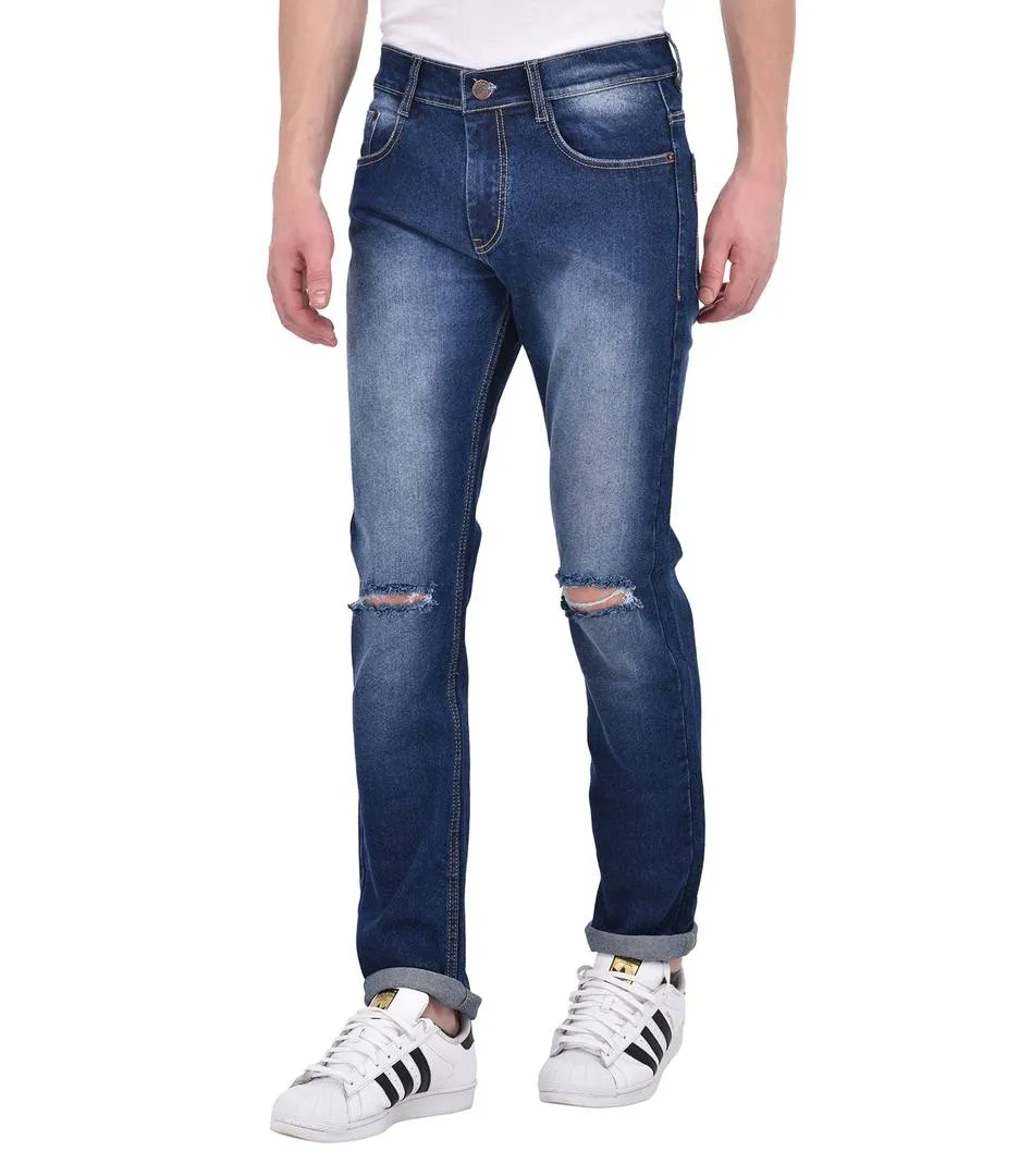 Blue Strechable Distressed Denim Jeans