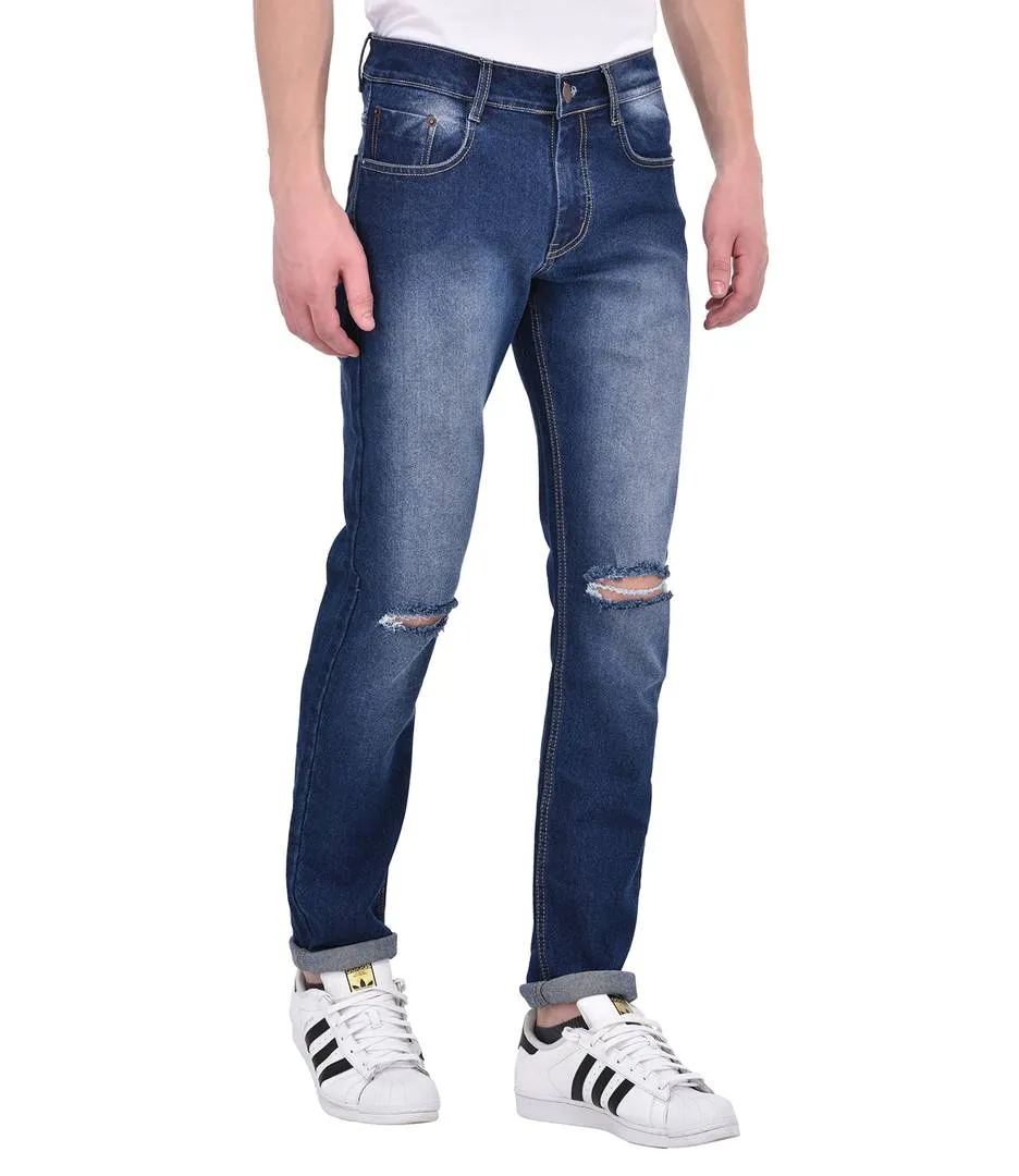 Blue Strechable Distressed Denim Jeans